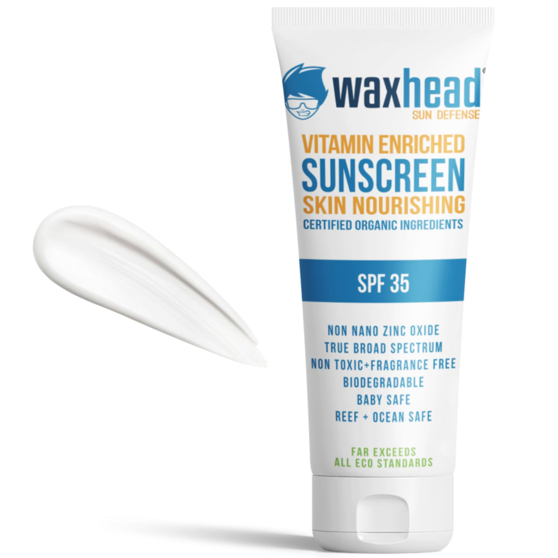 Waxhead Non-Nano Zinc Oxide Sunscreen, EWG Sunscreen with Zinc Oxide for Face + Body, Mineral Natural Non-Toxic Pure Sunblock, Biodegradable Cream Lotion Sun Block, Tattoo, Eczema Vitamin D + E (4oz)