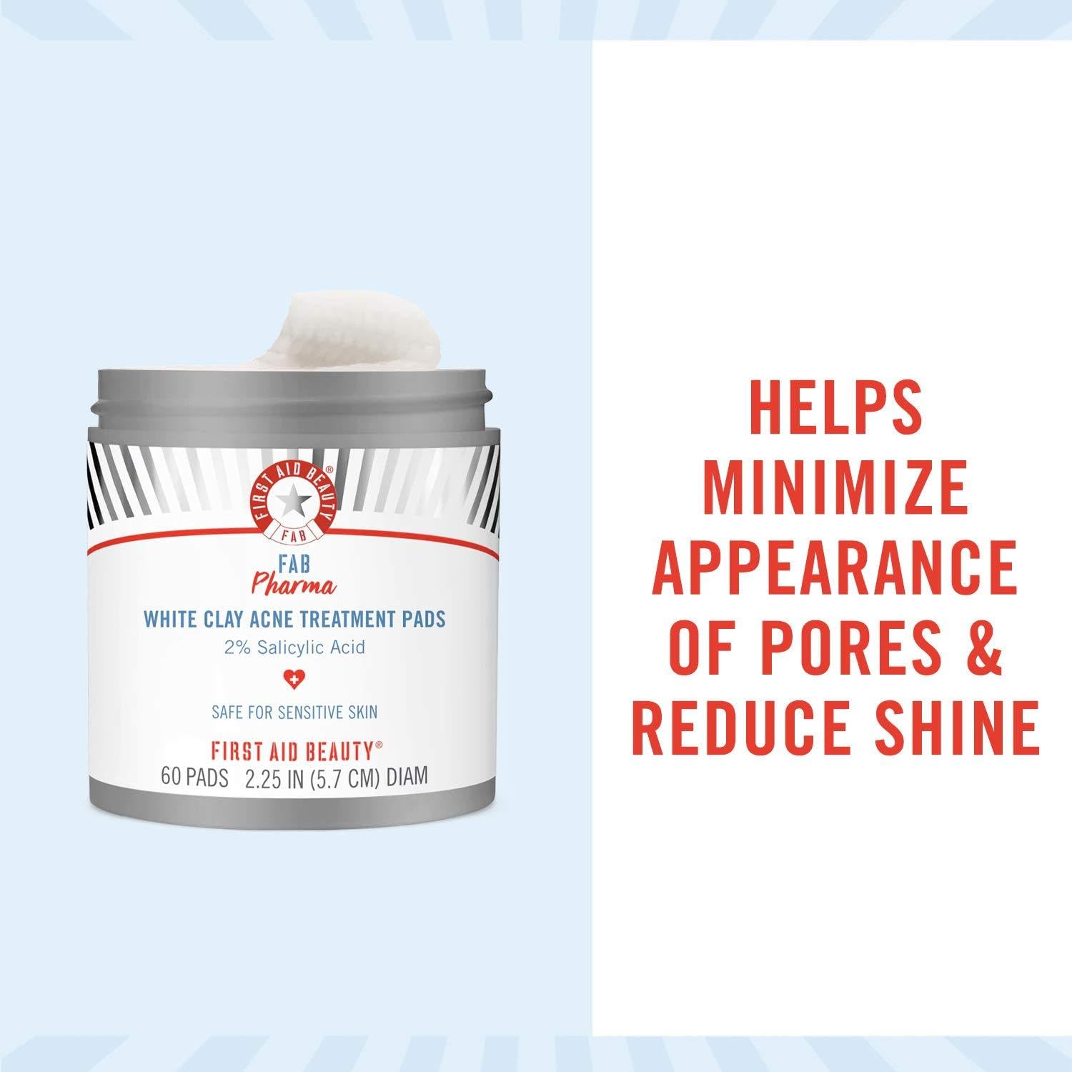 First Aid Beauty FAB Pharma White Clay Acne Treatment Pads 2% Salicylic Acid