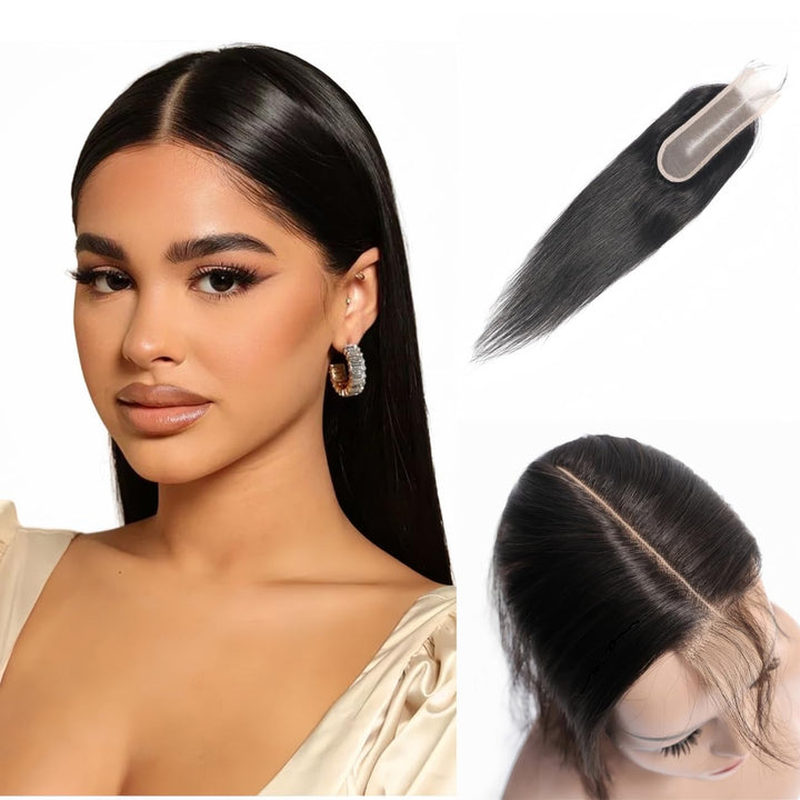 Risbaer 18 Inch: Brazilian Straight Remy Hair 2X6 Lace Closure With Full End Natural Color 100% Human Hair Middle Part Bleached Knots (18 Inch)
