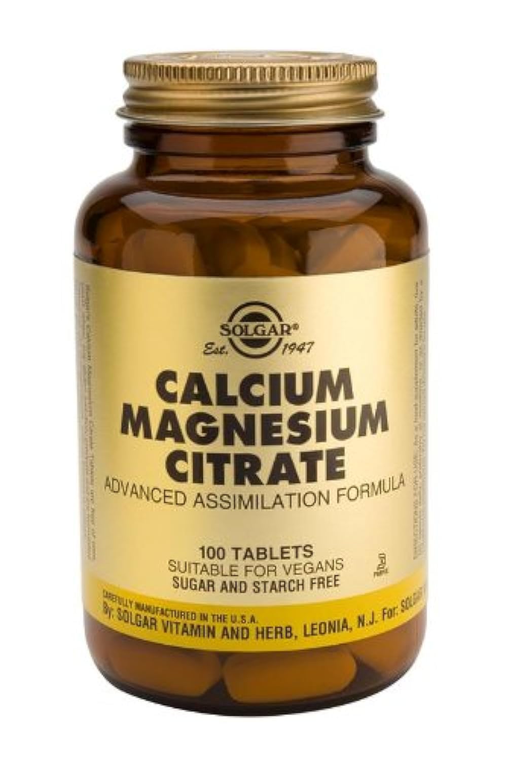 Solgar Calcium Magnesium Citrate - 100 Tablets, Pack of 2 - Non-GMO, Vegan, Gluten Free, Kosher - 40 Total Servings