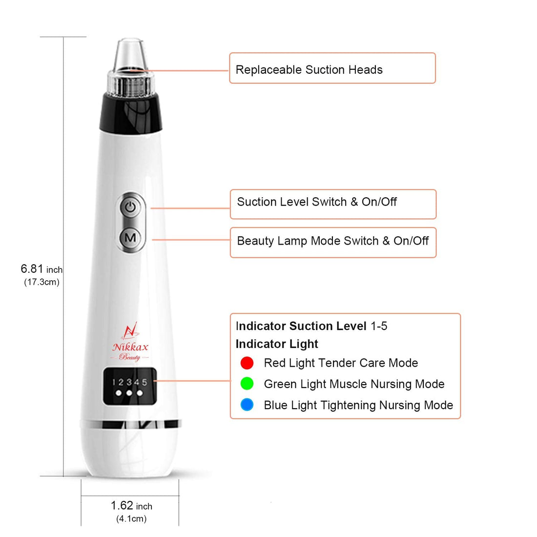 Blackhead Remover Pore Vacuum, Electric Blackhead Vacuum Cleaning Tool with 3 IPL Beauty Lamps & 6 Suction Heads - Pore Extractor, Facial Acne Comedone Cleaner for Women & Men