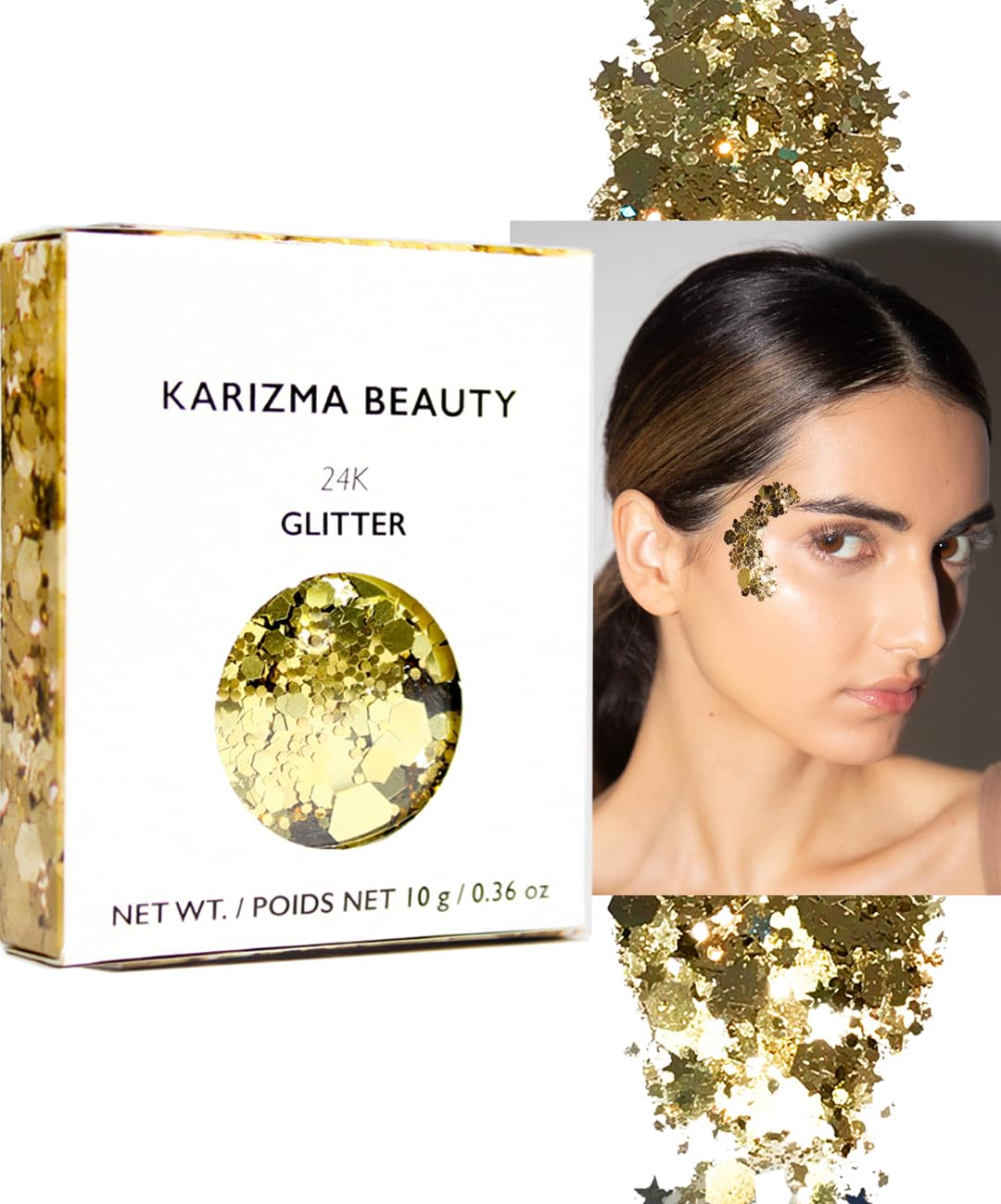 KARIZMA 24K Gold Glitter. 10g Chunky Face Glitter, Hair Glitter, Eye Glitter and Body Glitter for Women. Rave Glitter, Festival Accessories, Cosmetic Glitter Makeup. Loose Glitter Set
