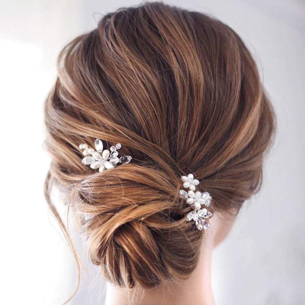Catery Flower Bride Wedding Hair Pins Crystal Pearl Hair Set Jewelry Headpieces Bridal Decorative Hair Accessories for Women Pack of 2 (Rose Gold)