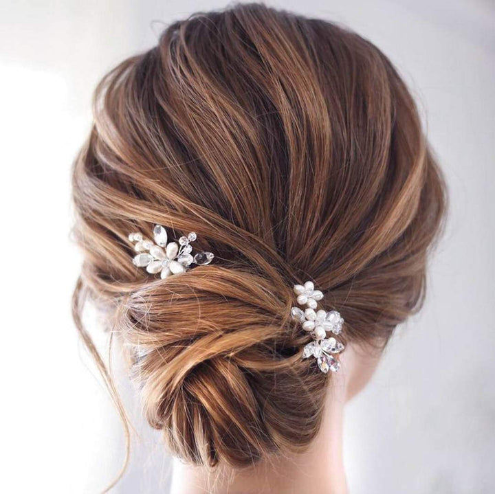 Catery Flower Bride Wedding Hair Pins Crystal Pearl Hair Set Jewelry Headpieces Bridal Decorative Hair Accessories for Women Pack of 2 (Rose Gold)