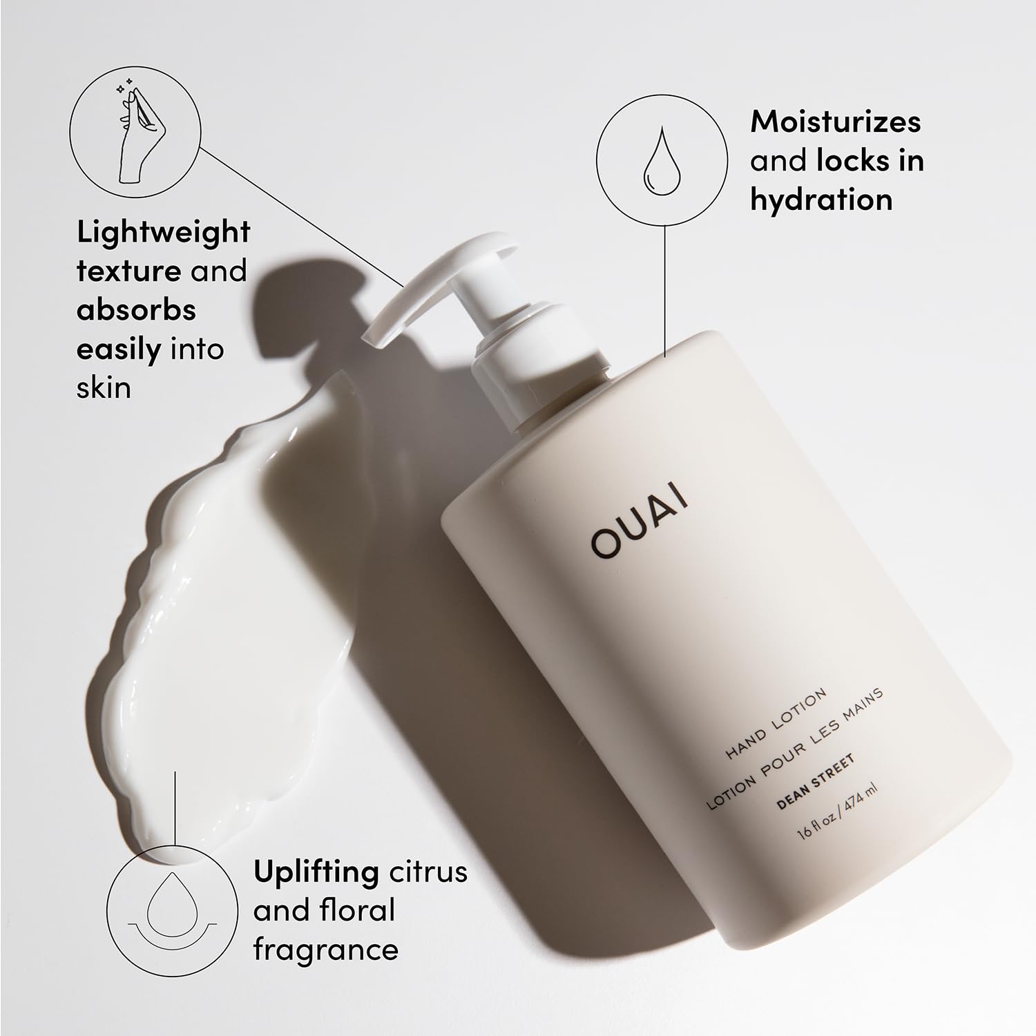 OUAI Hand Wash and Hand Lotion Set, Dean Street Scent - Moisturizes and Exfoliates with Daily Use - Made with Jojoba Esters, Avocado & Rosehip Oils (16 Fl Oz Each)