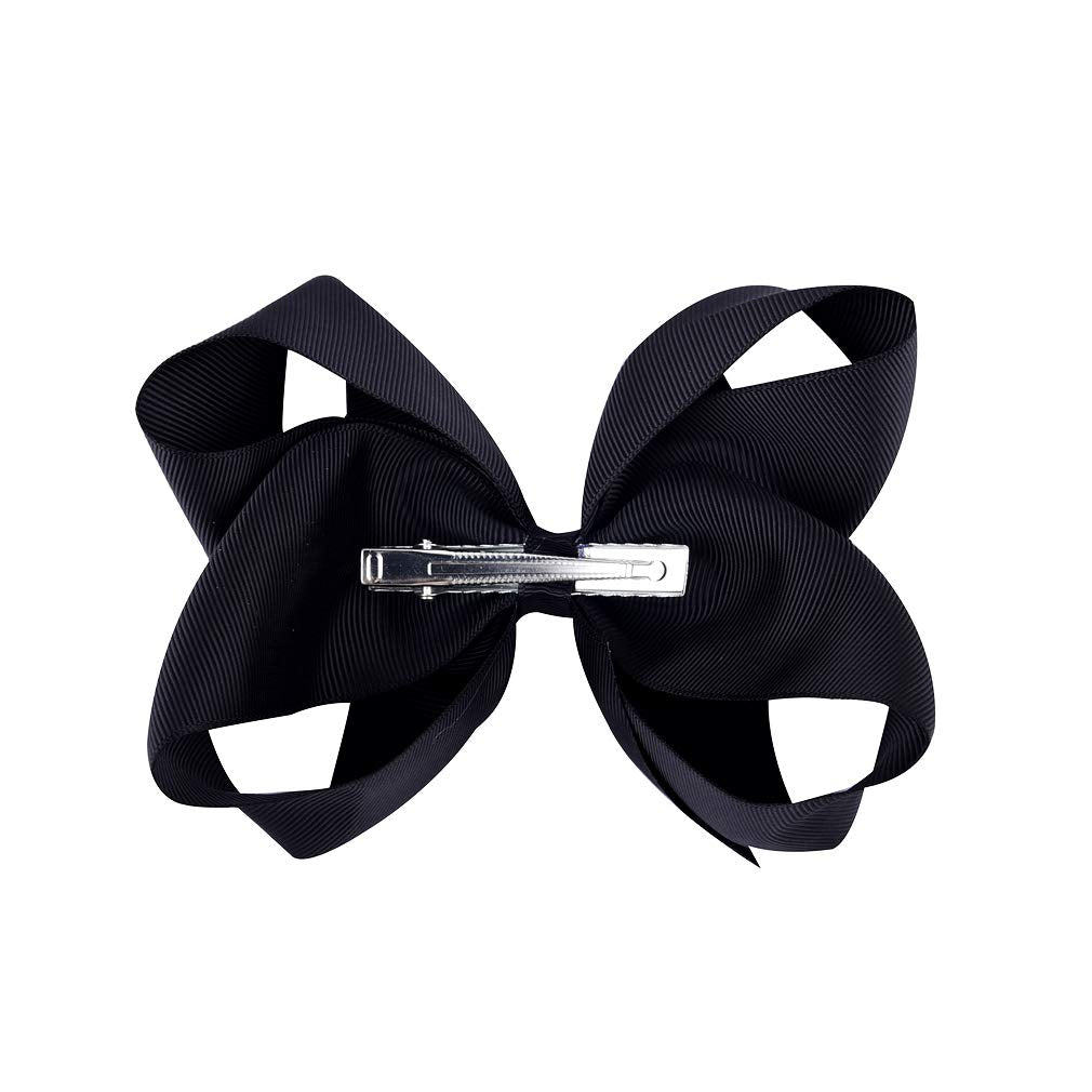 DEEKA 2 PCS 6 Big Hand-made Grosgrain Ribbon Solid Color Hair Bows Alligator Clips Hair Accessories for Little Teen Toddler Girls Kids Set of 2 -Black