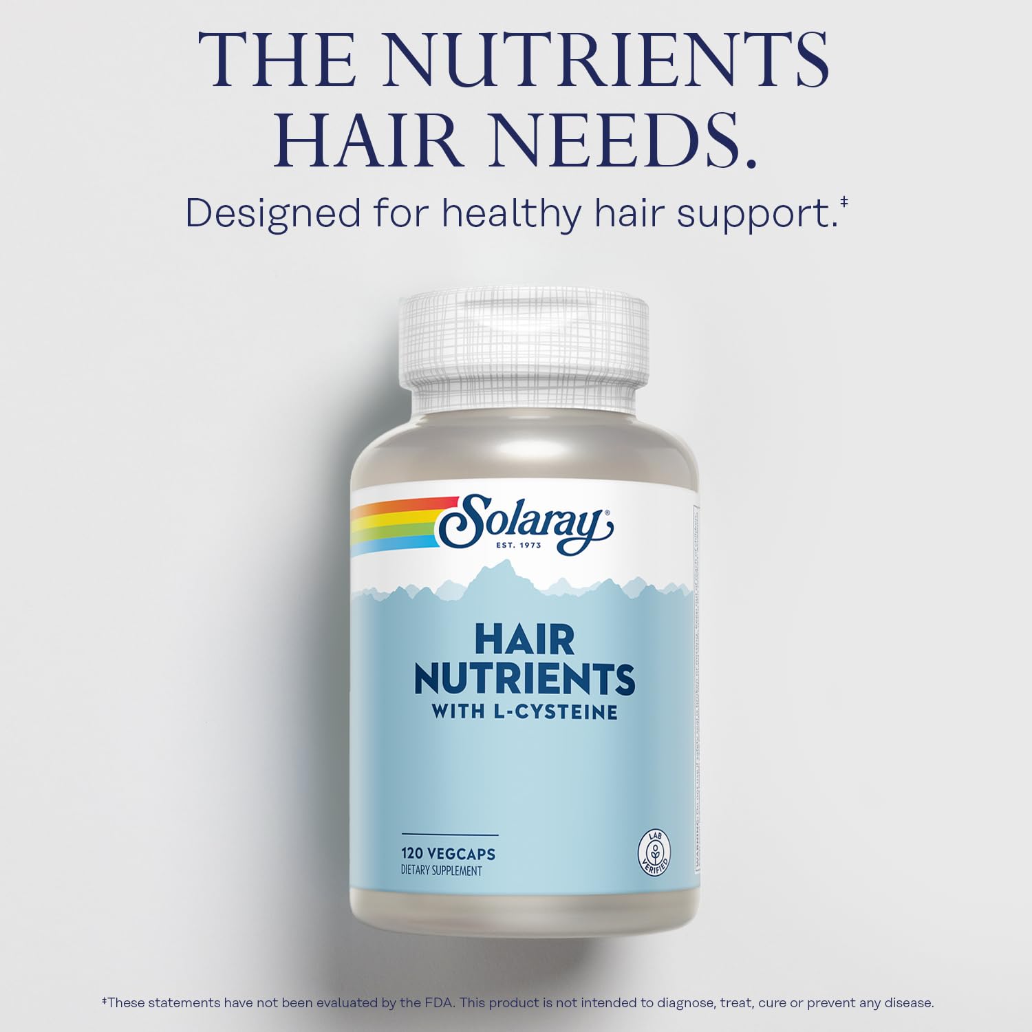Solaray Hair Nutrients with L-Cysteine - Hair Vitamins with Biotin for Hair Growth Support - Hair Skin and Nails Vitamins for Women and Men - Lab Verified, 60-Day Guarantee - 60 Servings, 120 VegCaps