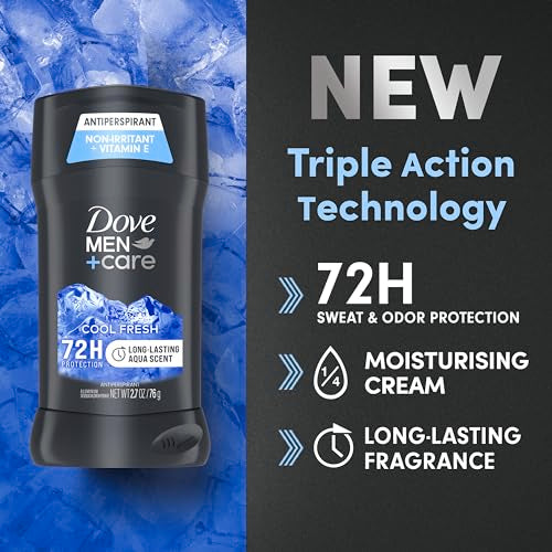 Dove Men+Care Antiperspirant Deodorant Cool Fresh 4 Count for a Long-Lasting Aqua Scent, with 72H Protection, 2.7 oz