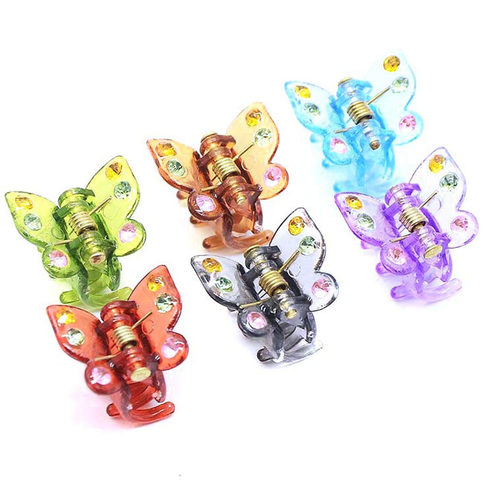 mollensiuer 24Pcs Mini Hair Clips Butterfly Plastic Rhinestone Hairs Claws Clips Barrette Hairpins Clamps Bangs Clips for Little Girl Kids Toddlers, 20mm (Multicolor)
