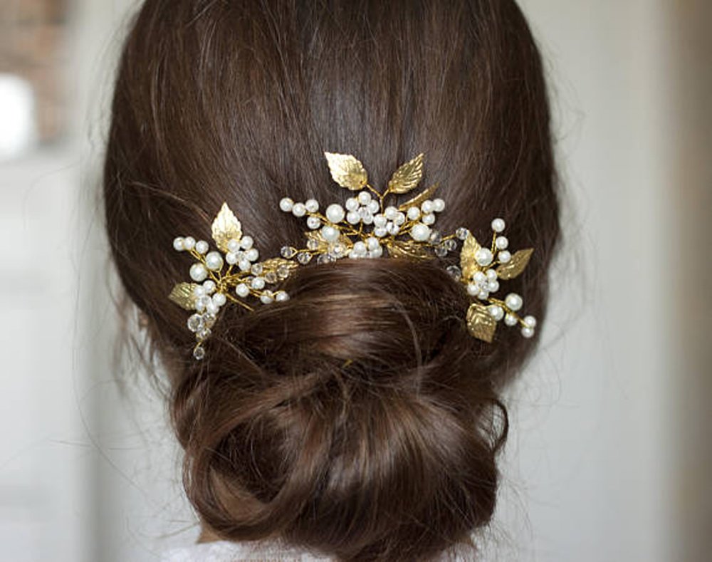 FXmimior Bridal Headpiece Vintage Crystal Leaf Hair Pins Bobby Pins Wedding Party Hair Accessories(pack of 3) (silver)