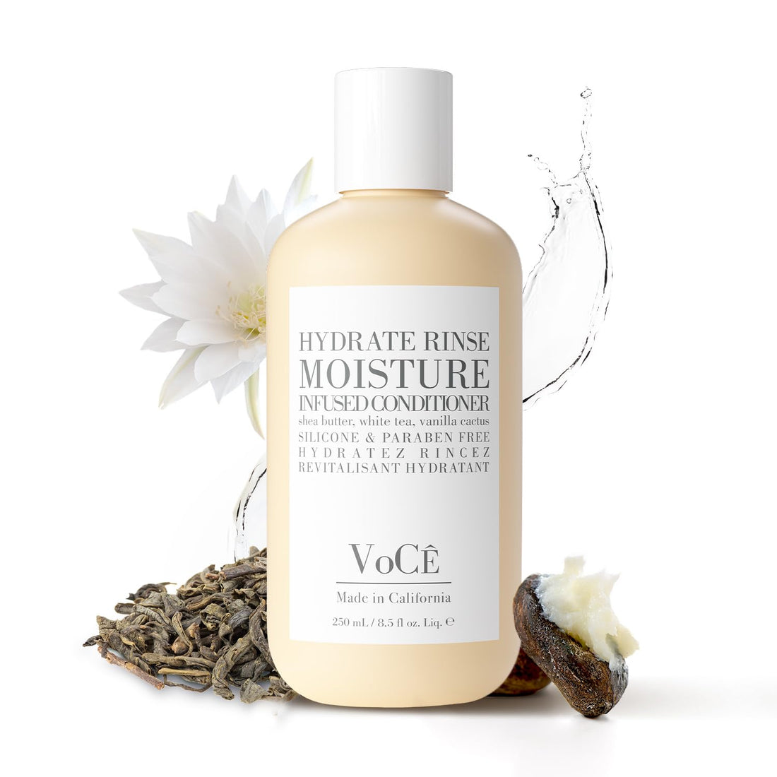 VoCÊ Haircare – Natural Hydrating Conditioner - Rinse | Deep Moisturizing, Anti-Frizz, Sulfate-Free, Non-Toxic, Vegan Haircare for Women and Men with Shea Butter, White Tea, Vanilla Cactus (8.5 oz)