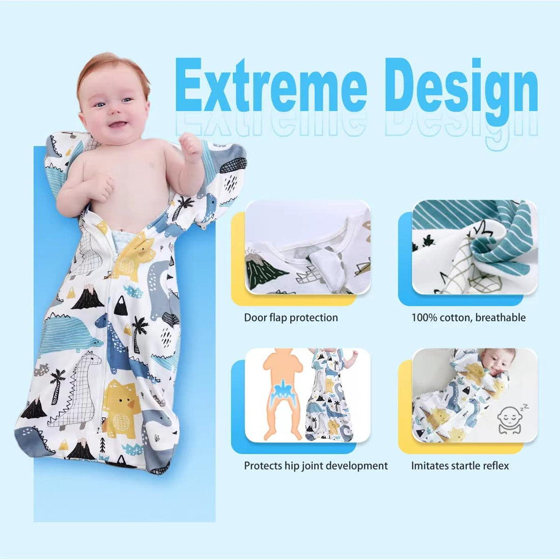 Nearkoi Baby Transition Swaddle Sack - Baby Sleeping Bag with Arms Up, Pure Cotton, Pink, 17-22lbs