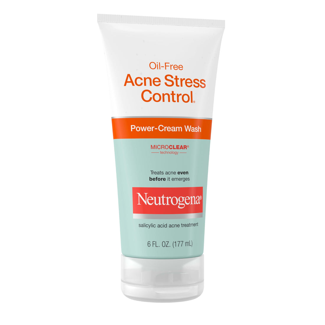 Neutrogena Oil-Free Acne Stress Control Power-Cream Face Wash with 2% Salicylic Acid Acne Treatment Medication, Soothing Daily Acne Facial Cleanser for Acne-Prone Skin Care, 6 fl. oz, 3 Pack