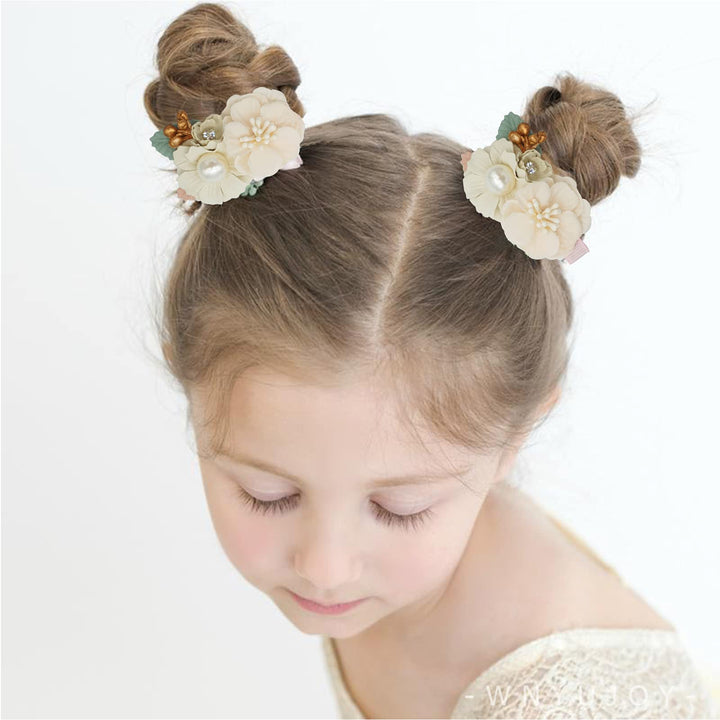 WNYUJOY 3pcs Girls Flower Hair Clips, Floral Hair Barrettes w/Boutique Fully Lined Alligator, Hair Bows for Baby Newborn Toddler