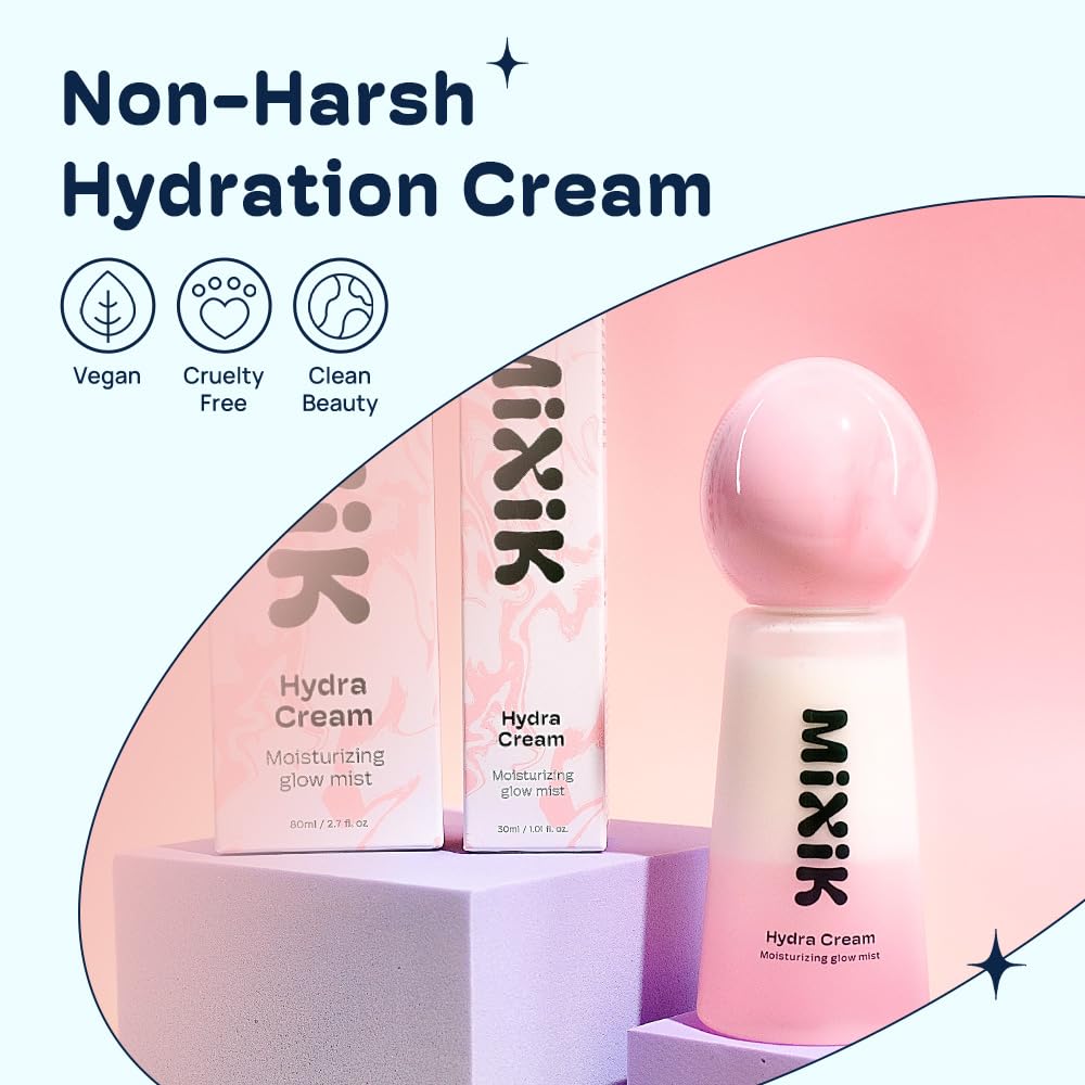 MIXIK Hydra Cream Moisturizing Face Mist Spray - Hydrating Face Mist Korean Skincare, Facial Hydrating Mist made of Plant Oil, Rose Water, Squalene, Ceramide (30 ml (1.0 fl oz) Travel Size)