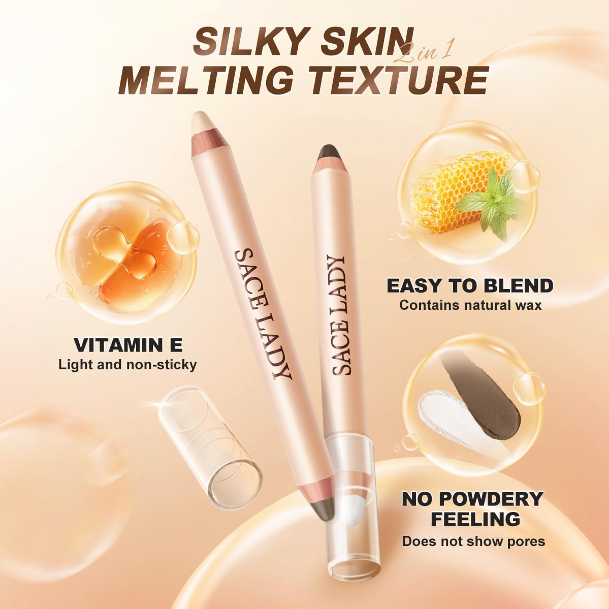 SACE LADY Double-Headed Highlighter Contour Pencil, Silky Smooth Highlight Bronzer Pen Easy Reshape Scuplt Bronze Face Makeup (02, 0.11Oz)