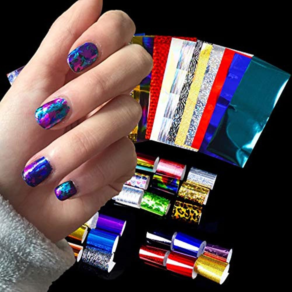 XICHEN®Starry Sky Stars Nail Art Stickers Tips Wraps Foil Transfer Adhesive Glitters Acrylic DIY Decoration (24PCS 24 Colors)(4cm*100cm)