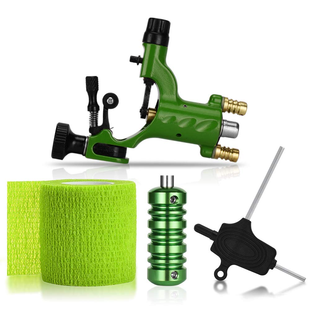 Atomus Rotary Tattoo Machine Gun Kit Professional Liner Shader Tattoo Motor Machine With Grip Tube Wrench Elastic Bandage Beginners Tattoo Kit Tattoo Supplies (Green)