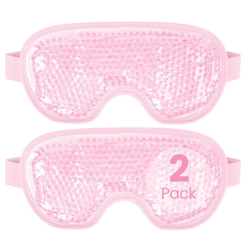 NEWGO Cooling Eye Mask for Puffy Eyes, Cold Eye Mask Eye Ice Pack for After Eyes Surgery, Tension Stress Relief, Itchy Eyes, Headaches, Dark Circles - Blue (Pink-2Pack)