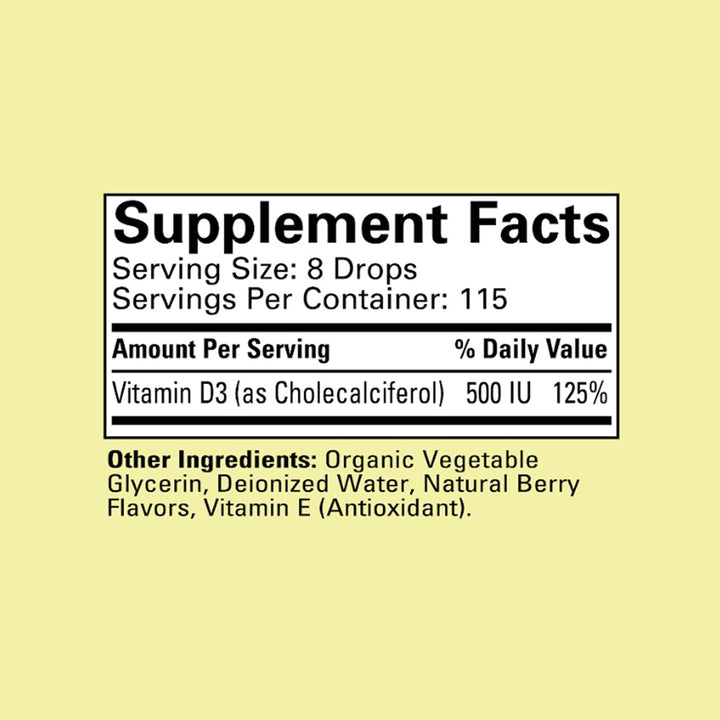 CHILDLIFE ESSENTIALS Vitamin D3 Drops - Vitamin D Drops for Infants, Baby Vitamin D Drops, Liquid Vitamin D for Kids, Toddlers 1-3, Children, 500 IU Per Serving - Natural Berry, 1 Fl Oz (Pack of 3)