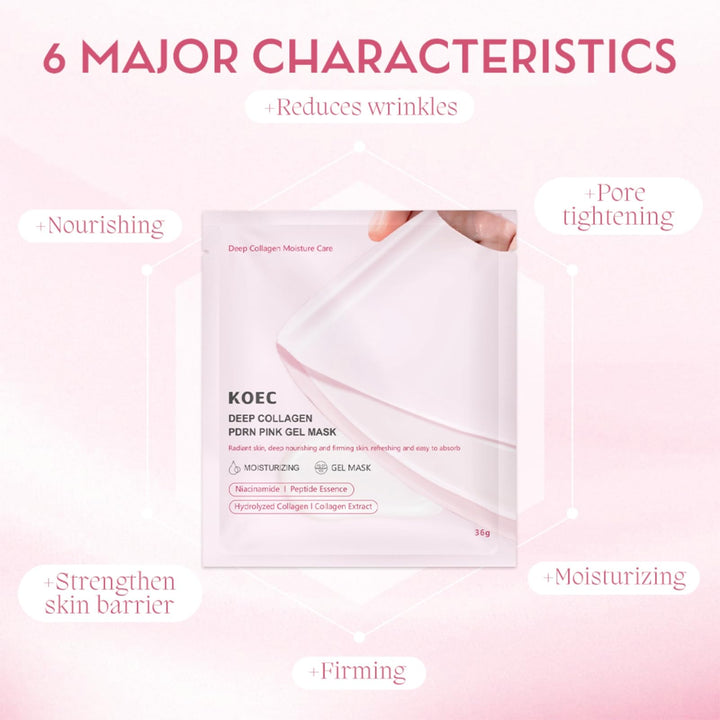 Deep Collagen PDRN Pink Gel Mask,Moisturizing Overnight Collagen Face Mask,Overnight Facial Sheet Mask For Glass Glow Skin - Deeply Nourishing,Lifting & Firming,Restoring Skin Elasticity-36gx4pcs