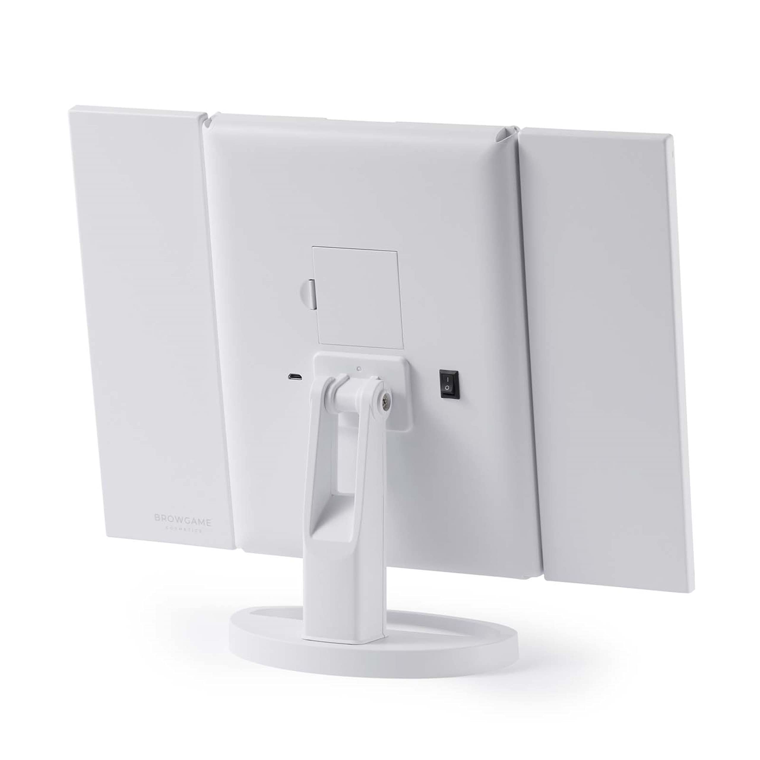 Browgame Tri Folded Lighted Mirror - Collapsable, Adjustable Folding Panel Mirror With Rechargeable LED Light Technology - Portable, Mountable Stand - Your New Favorite Vanity Accessory - 1 Pc