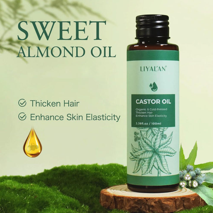 LIYALAN Natural Pure Castor oil Cold Pressed Unrefined for Hair repair,Face,Body Massage Carrier Oil Skin Care, for Damaged Hair,Nourish Hair Scalp Smooth Skin 3.38 fl.oz