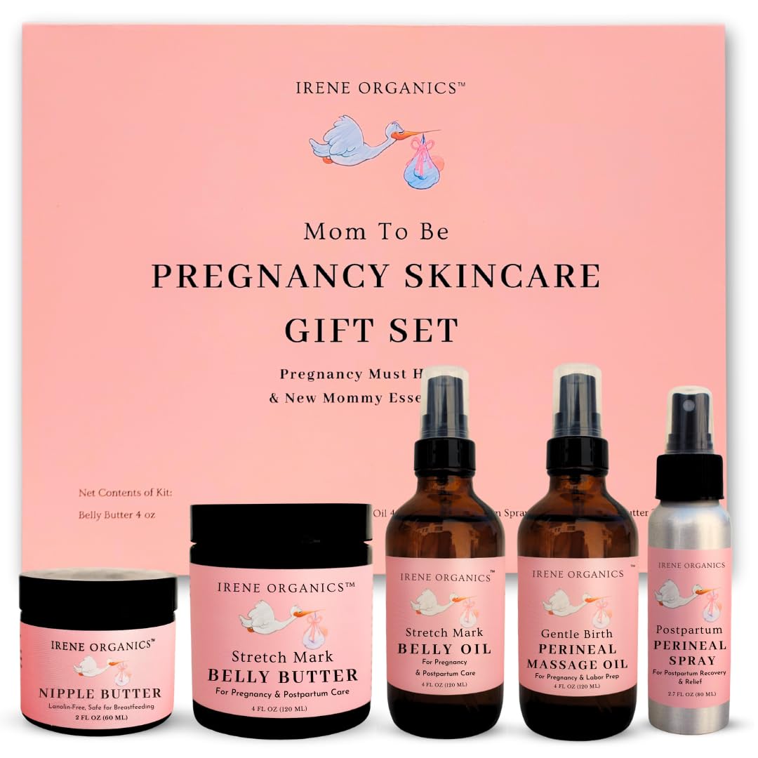 Irene Organics Belly Bundle - Organic Belly Balm and Natural Oil for Pregnancy Stretch Marks and Scars (5 piece set - SM)