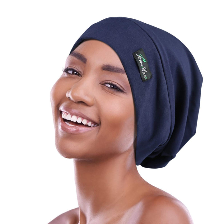 FocusCare Adjustable Sleep Hats,Silk Satin Lining Protect Curly Hair Extra Large Navy