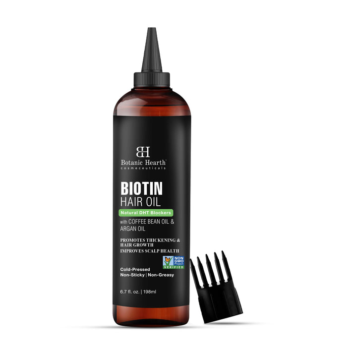 Botanic Hearth Biotin Hair Oil For Hair Growth (6.7 fl oz) | Infused With Coffee Bean Oil & Argan Oil | Hair Strenghtening Treatment | Nourishing & Volumizing | Non GMO Verified