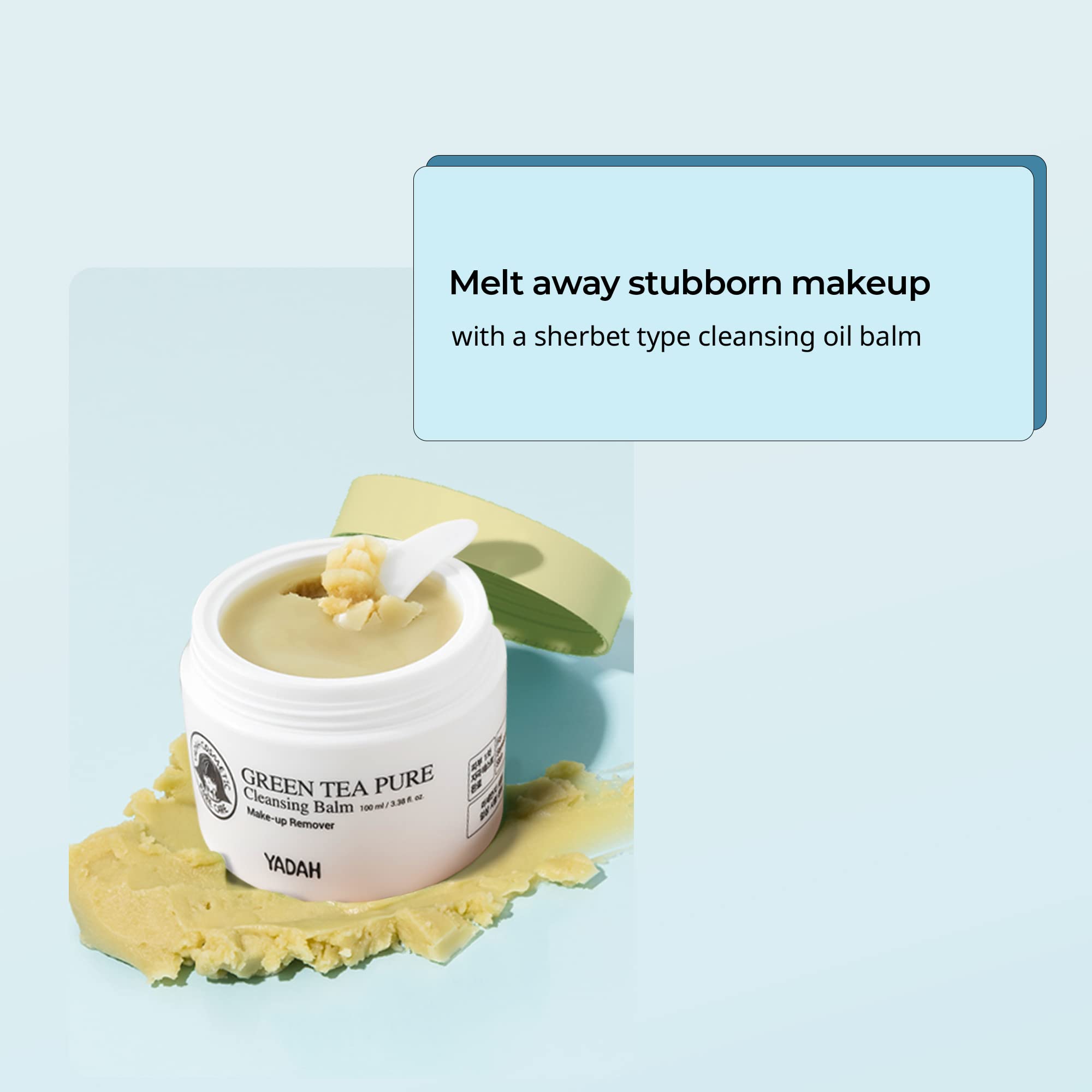 Yadah Green Tea Pure Cleansing Balm 3.38 Fluid Ounce, Hypoallergenic Make-up Remover Deep Cleanser Natural Ingredients No Irritation