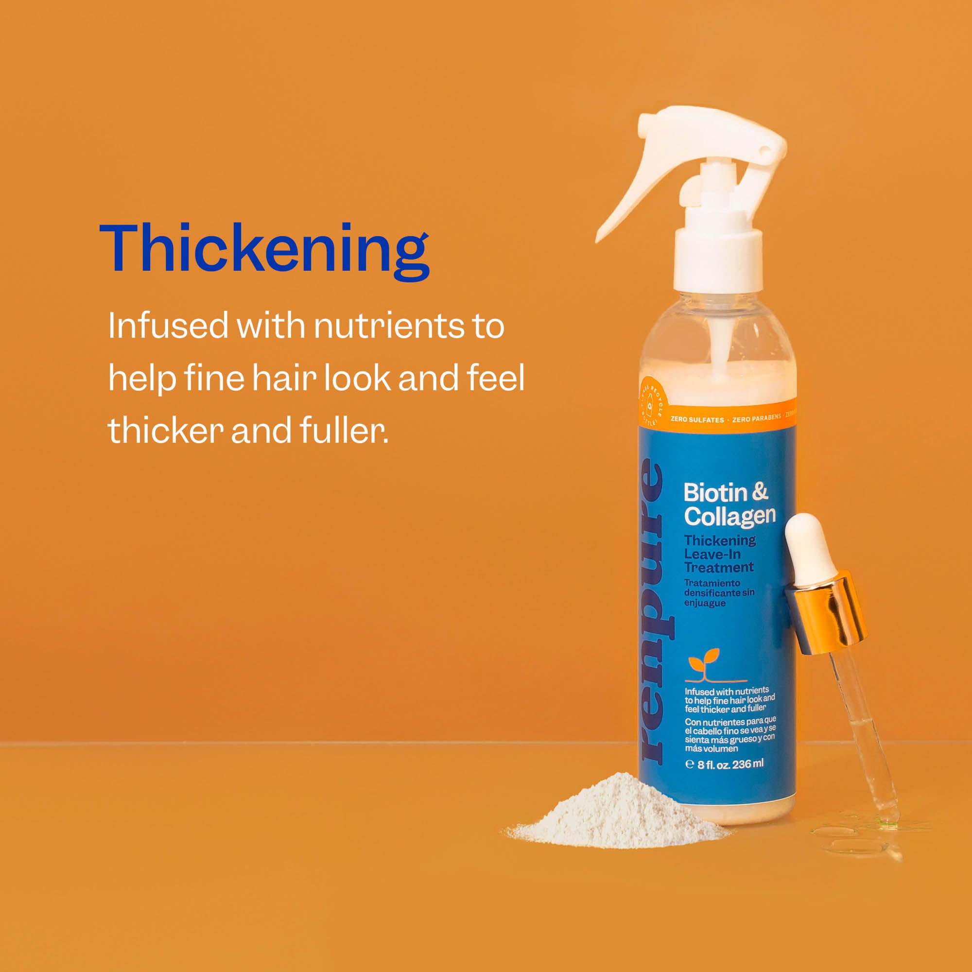 Renpure Biotin & Collagen Leave-In Conditioner Treatment - For Fuller, Thicker Looking Hair That Shines - For Fine, Thin or Limp Hair - Vitamin B7 (Biotin), Collagen - 8 Fl Oz