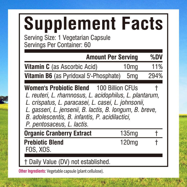 Innate Vitality Probiotics for Women, 100 Billion CFUs 18 Strains, Prebiotics and Probiotics, with Cranberry, Vitamin C & B6 P5P, Vaginal & Digestive Health, Non refrigerated, 60 Caps