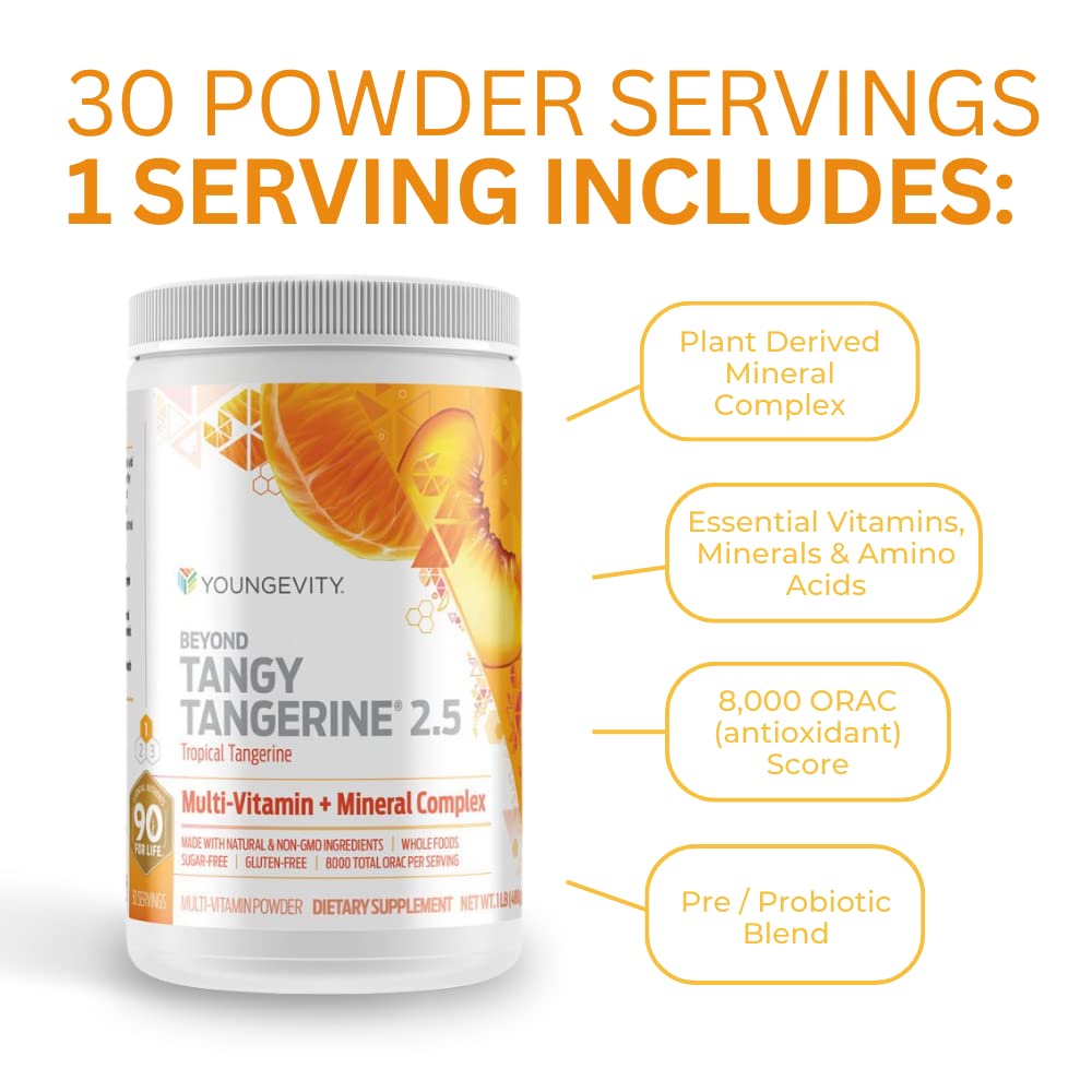 Youngevity Beyond Tangy Tangerine 2.5 Tropical Tangerine Ultimate Multi-Vitamin & Mineral Complex - Made with Natural & Whole Foods | 8,000 ORAC