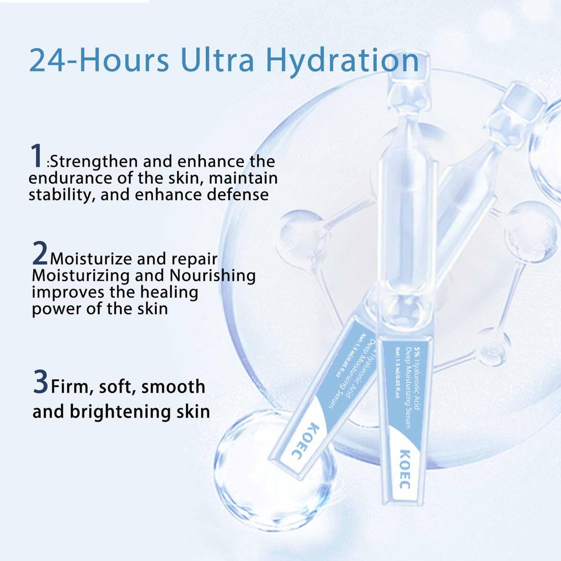 3% Hyaluronic Acid Serum, 30Pcs Hyaluronic Acid Tubes Ultra-Hydrating Vials, Ordinary Single-Use Hyaluronic Acid Tubes Vials, Nature Perfection Deep Hydration Moisturizing Face Skin Care