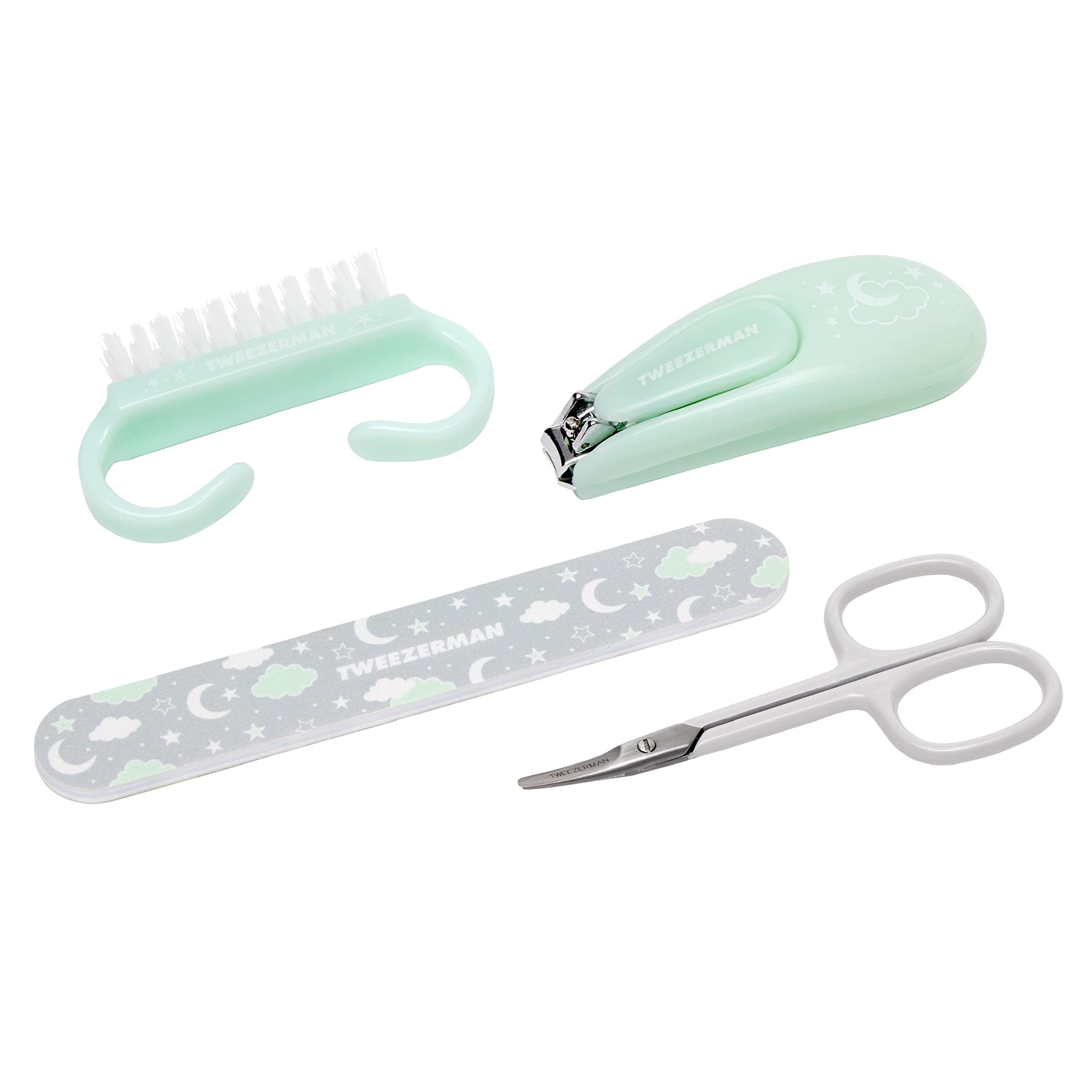 Tweezerman Baby Manicure Kit Includes Nail Clipper, Grooming Brush, Nail Trimming Scissors, and Nail File