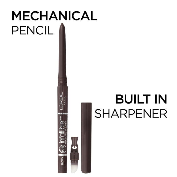 L'Oreal Paris Makeup Infallible Never Fail Original Mechanical Pencil Eyeliner with Built in Sharpener, Black Brown, 0.008 oz., 2 Count