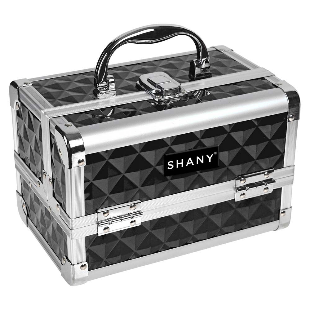 Shany Mini Makeup Train Case with Mirror, Black/Silver