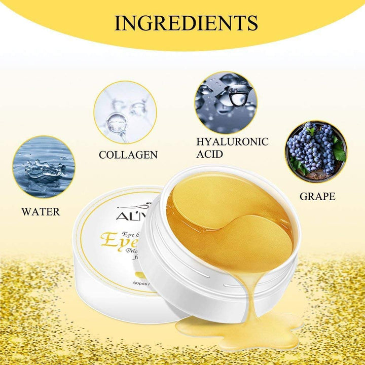 24K Gold Under Eye Mask(30 pairs), Under Eye Patches for Dark Circles, Anti Wrinkle Treatment, Under Eye Gel Pads, Eye Mask for Puffy Eyes- Hydrating