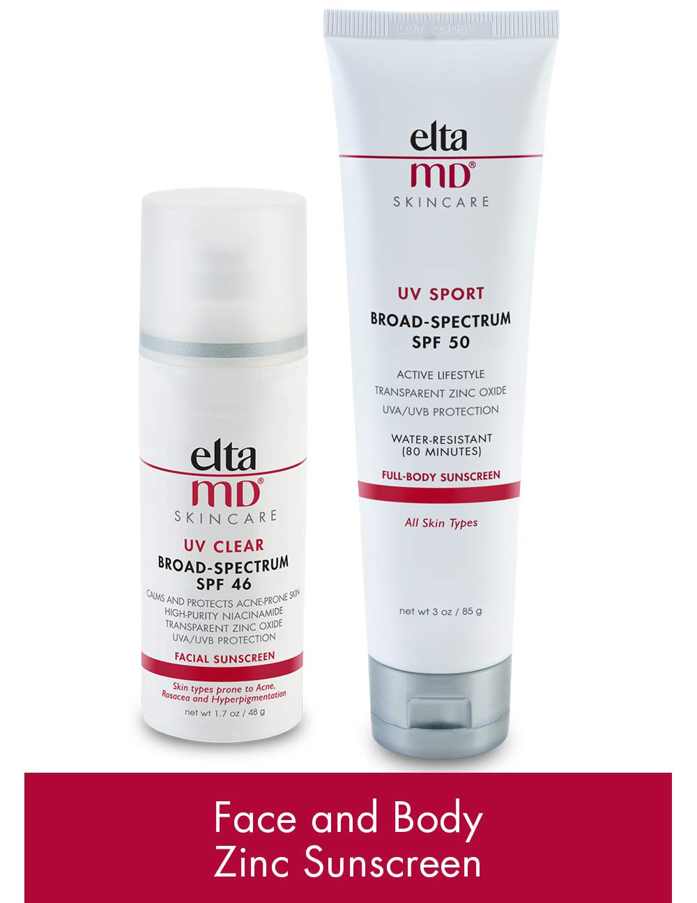 EltaMD Face and Body Zinc Oxide Sunscreen Set, Mineral-based formula, Dermatologist Recommended