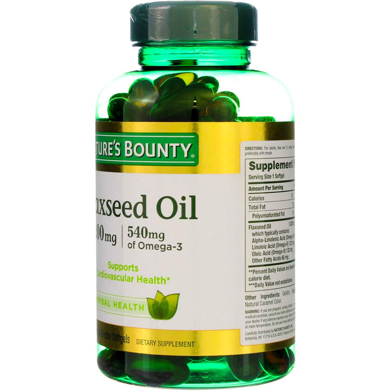 Nature's Bounty Flaxseed Oil 1200 mg, Rapid Release Softgels, Natural, White, 125 Count, Pack of 2