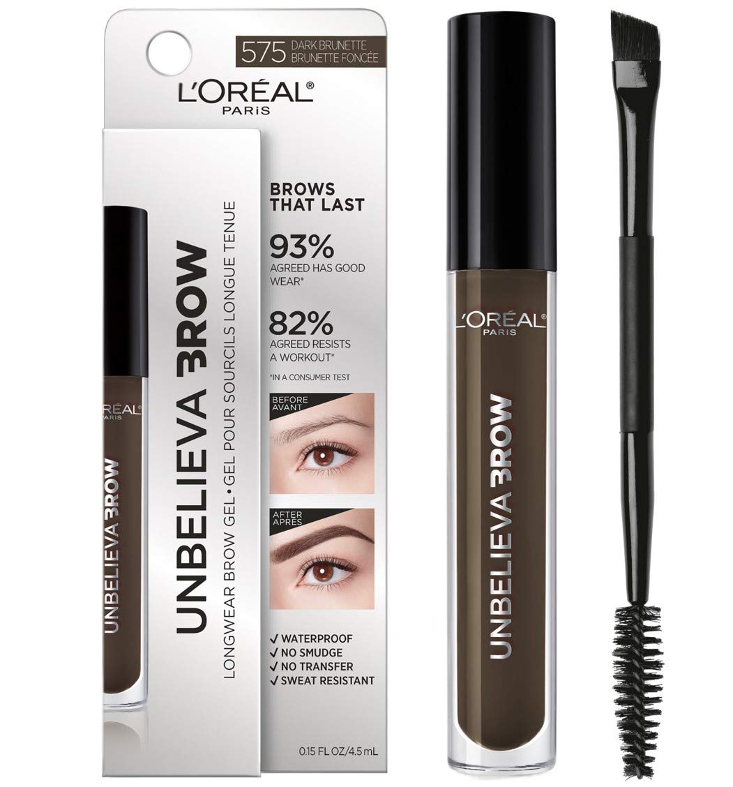 L'Oreal Paris Unbelieva-Brow Longwear Waterproof Tinted Brow Gel, Smudge-resistant, Transfer- Proof, Quick Drying, Easy and quick application with precise brush, Dark Brunette, 0.15 fl. oz.