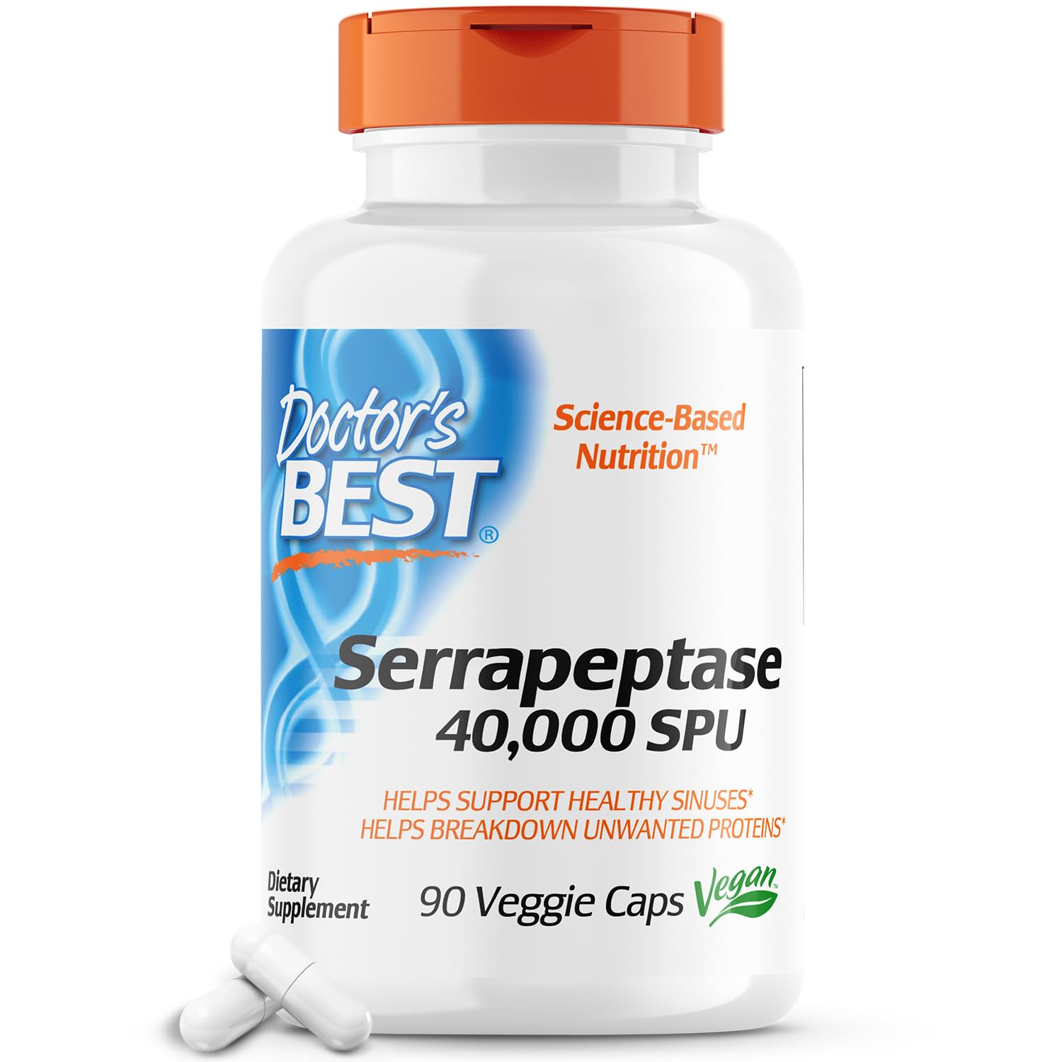 Doctors BEST Serrapeptase, 40,000 SPU, Supports Sinus Health, Non-GMO, Vegan 90 Veggie Caps