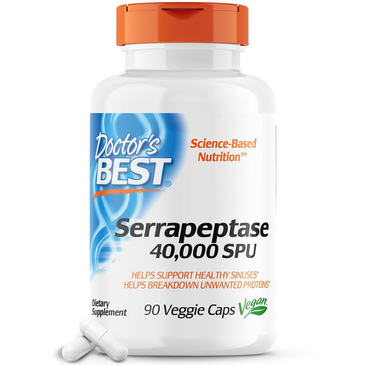 Doctors BEST Serrapeptase, 40,000 SPU, Supports Sinus Health, Non-GMO, Vegan 90 Veggie Caps