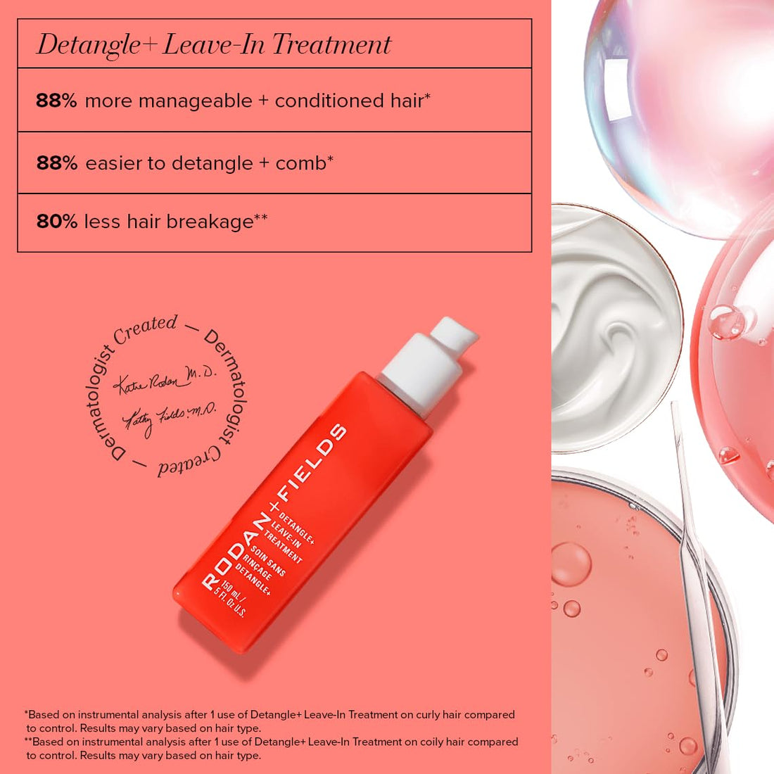 RODAN + FIELDS Detangle+ Leave-In Treatment | Coconut & Jojoba Oil Color-Safe Conditioner | Helps Protect Hair from Heat Damage | Ginger & Hyaluronic Acid Hair Moisturizer | 150 mL