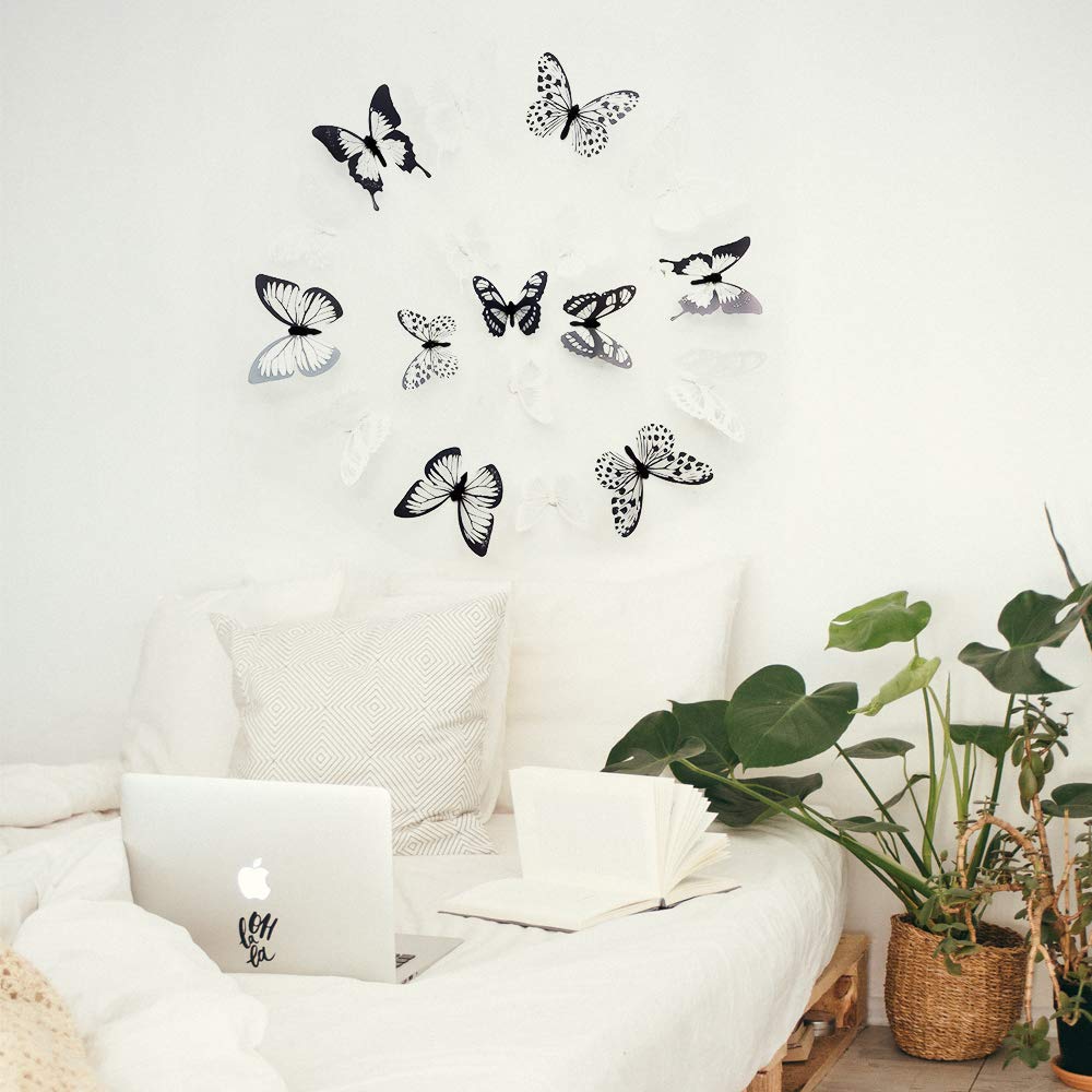 72 Pcs 3D Crystal Butterfly Wall Decor with Adhesive,maxin Butterflies Wall Decal Mural Stickers Wall Stickers Home DIY Decor for Baby Kids Bedroom, Living Room(Black and White)