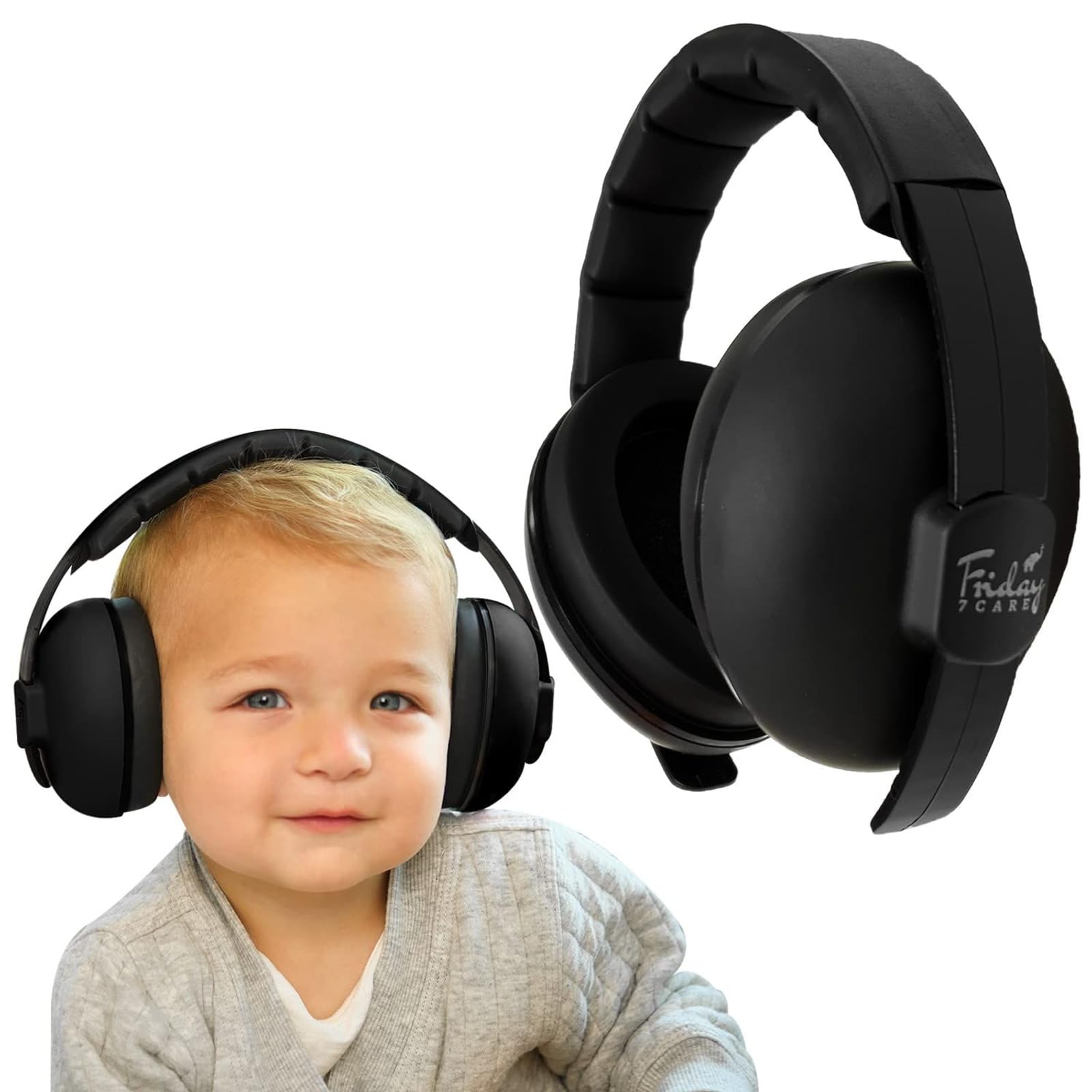 Friday 7Care Baby Headphones - Baby Ear Protection, Baby Noise Cancelling Headphones with Adjustable Headband for Ages 0-36 Months, Black