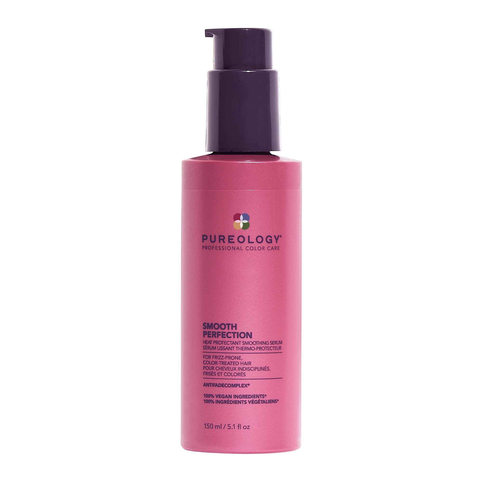 Pureology Smooth Perfection Smoothing Serum - For Normal to Thick and Frizzy Hair, Smooths Hair & Protects Against Heat Damage, Sulfate Free & Vegan