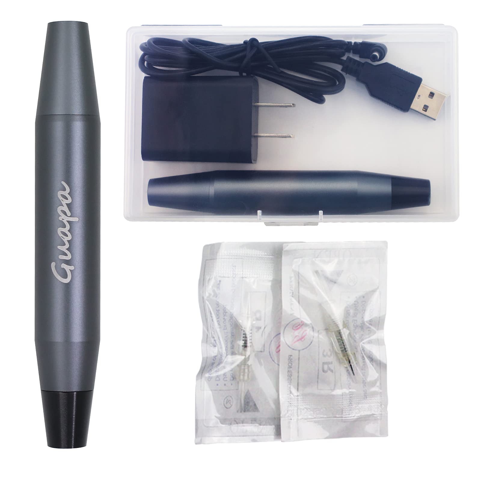 Guapa Microblading Tattoo Machine Electric MST Permanent Makeup Machine Tattoo Gun Device with 50pcs Cartridge Needles for Eyebrow Eyeliner Lip Body Art Beauty (Machine Gray+50pcs Needles)