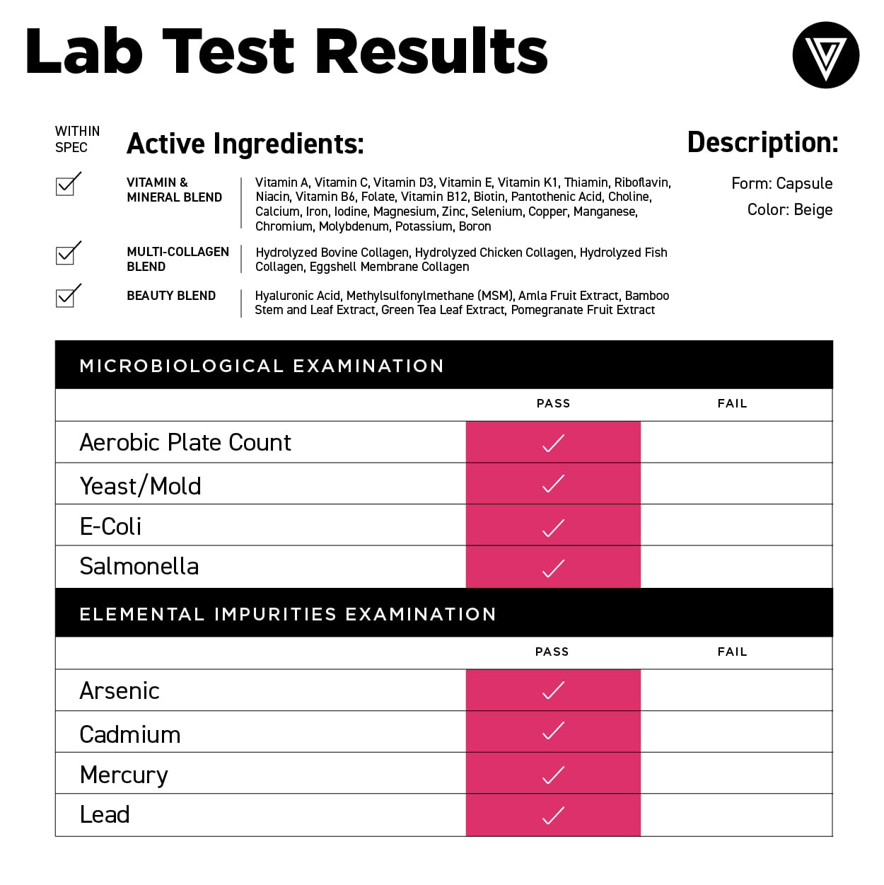Vital Vitamins Women's Multivitamin Complex - Made with Multi-Collagen Blend, Hyaluronic Acid, & MSM - Beauty Multivitamins - with Vitamin A, C, E, B6, B12, D3-60 Capsules